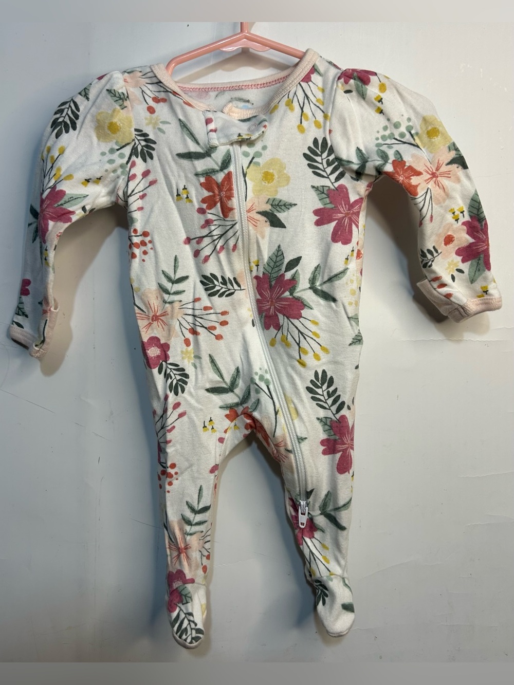 Cloud Island Floral White Footie Pajama Jumpsuit Newborn- 0 Month